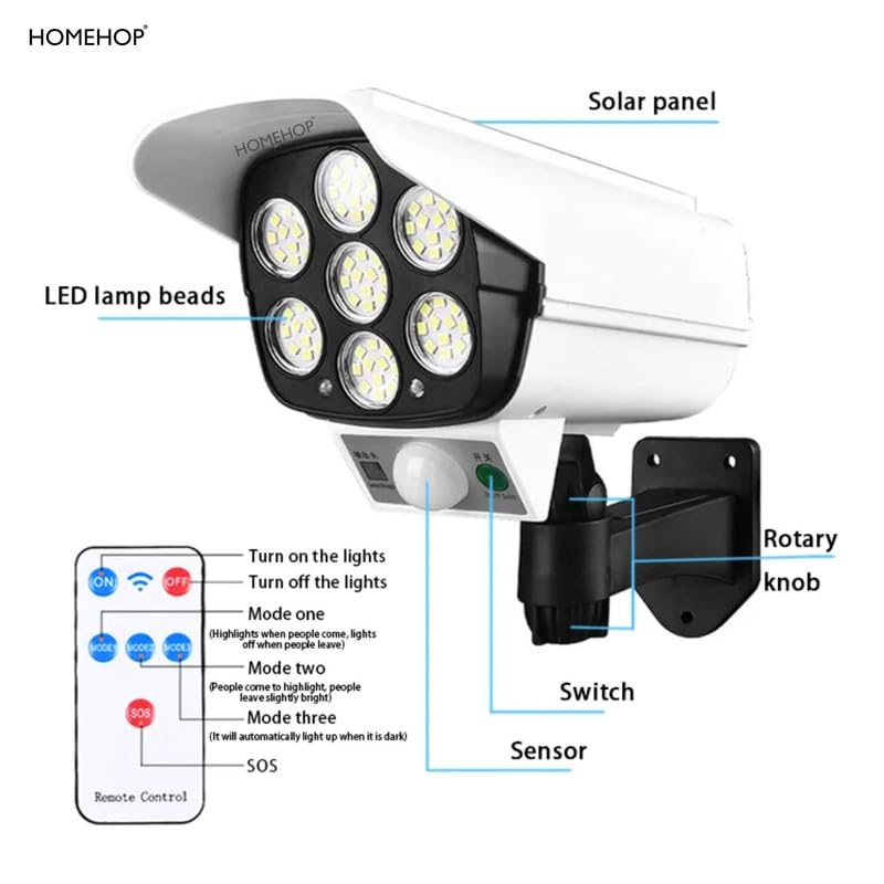 Homehop Solar Motion Sensor Light for Home 77 LED Security Camera Shaped Rotatable Wall Lamp Outdoor, Waterproof for Garden, Balcony, and Patio